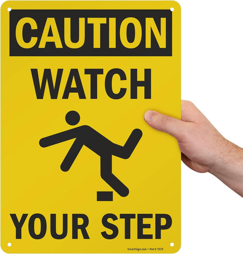 SmartSign-S-4431-AL-14 "Caution - Watch Your Step" Sign | Aluminum 10" x 14", Black on Yellow