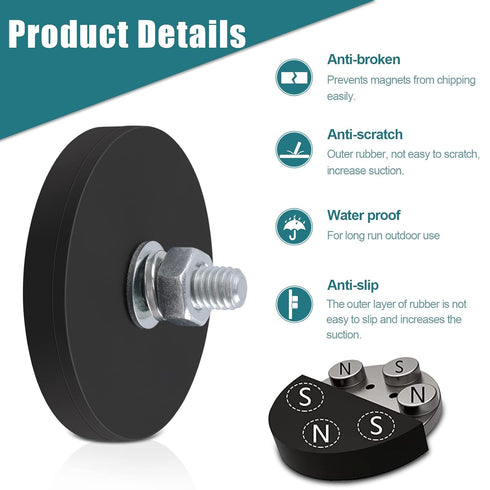 8 M4 22 MM Pcs Rubber Coated Magnets, Bolt on Magnets with Male Threaded Studs and Nuts, Strong Flag Neodymium Magnet