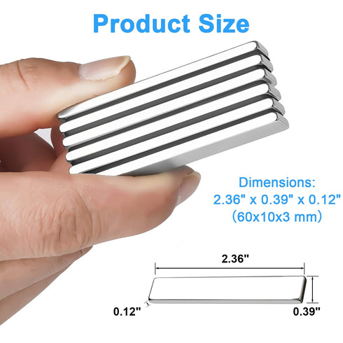 8 Pack 60x10x3 mm, Magnets, Caturledas Heavy Duty Strong Rare Earth Neodymium Magnets with Double Sided Adhesive