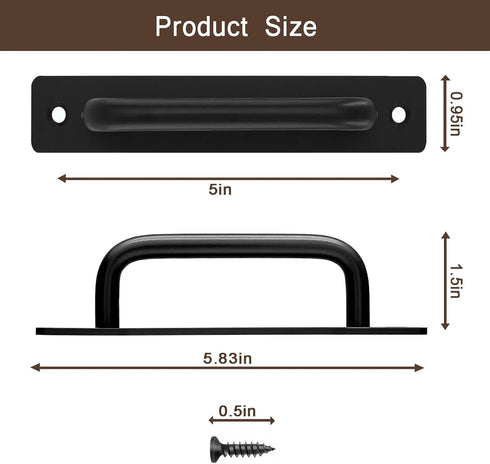 2 Pack Barn Door Handles Sliding Door Handle 5" Hole Center Barn Door Handles Black Cabinet Handles Door Pull Handle Zinc Alloy Door Pulls with Plate for Sliding Closet Door Handle by LePvo