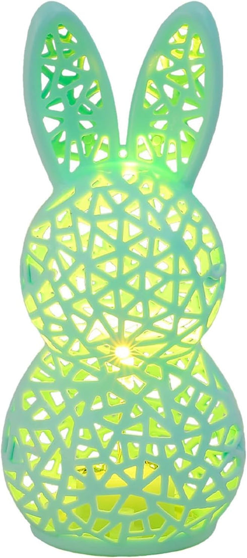Silike 3D Easter Bunny Lamp, Printed Hollow Out Bunny Figurine Lamp, Easter Rabbit Statues for Table Office Bookshelf