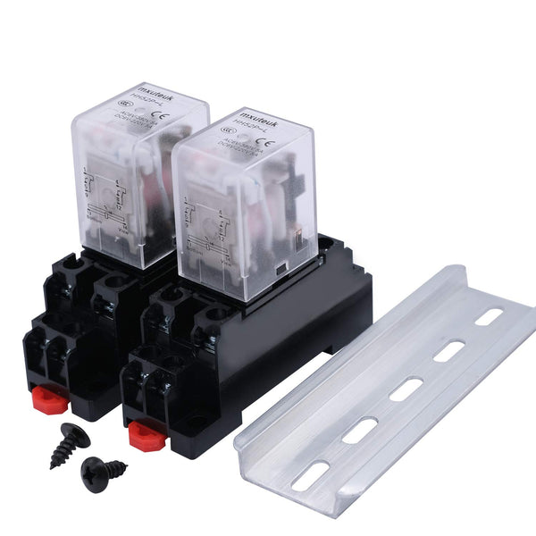 mxuteuk 2pcs HH52P DC 12V Coil 8 Pin 5A DPDT Electromagnetic Power Relay with Base and DIN Rail Slotted Aluminum