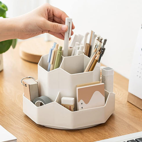 kaileyouxiangongsi White Rotating Art Supply Storage Organizer, Pencil Holder with 9 Compartments for Kids