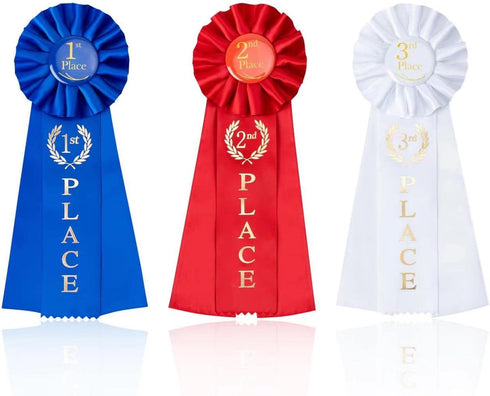 Award Ribbons Rosette Ribbon - 1st, 2nd, 3rd Place for Classroom Prizes, Sports Events, Blue Red White (3 Pieces)
