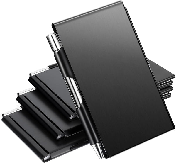 Chinco 4 Pieces Metal Pocket Notebook, Portable Aluminum Notepad, Refillable with Mini Pen and Paper for Note Jotting