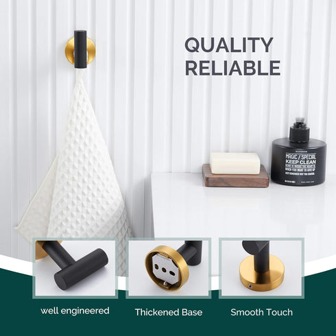 Angle Simple Black & Gold Towel Hook 2 PCS, Stainless Steel Bathroom Robe Holder, Wall Mounted Coat Hand Towel Hanger