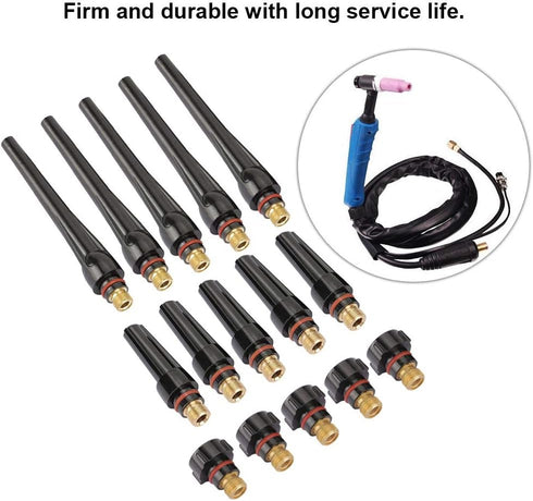 Fafeicy 15pcs Back Caps for TIG Welding Torch WP-17/18/26, High Temperature Resistance (57Y02 Long, 57Y03 Medium, 57Y04