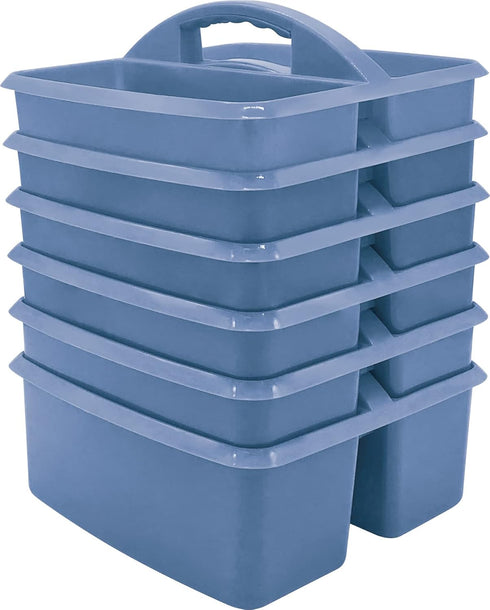 Teacher Created Resources Slate Blue Portable Plastic Storage Caddy 6-Pack, 3 Compartments for Classrooms, Kids Room,