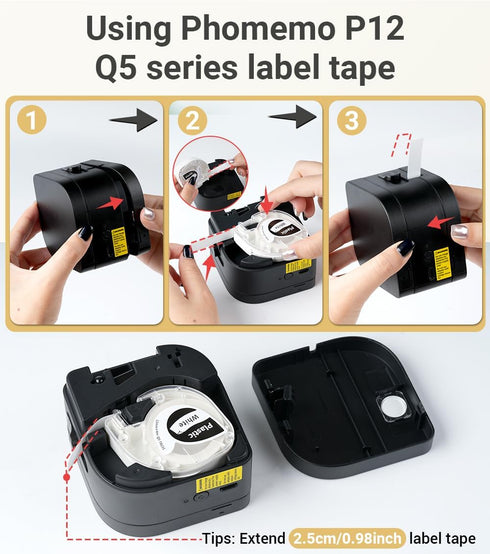Phomemo Label Makers, Bluetooth Inkless Label Printer P12, Mini Label Maker for Office, Home, School Organization