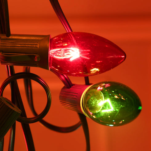 25Ft Lights,C9 26 Bulbs (1 Multicolor Christmas Christmas Lights Outdoor with Clear Glass Colorful Spare), Hanging