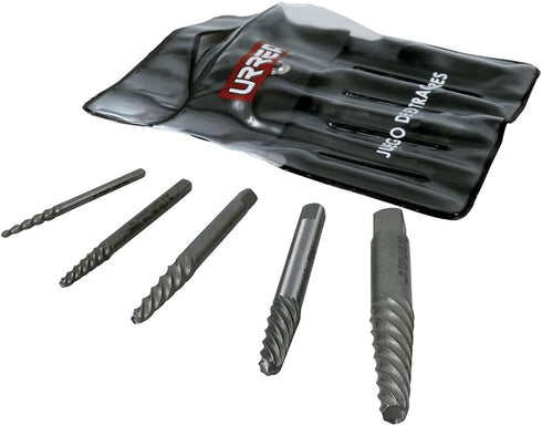 URREA 9500B Screw Extractor Set, 5-Piece (1/8"-3/4") with Spiral Flute & Roll-up Pouch