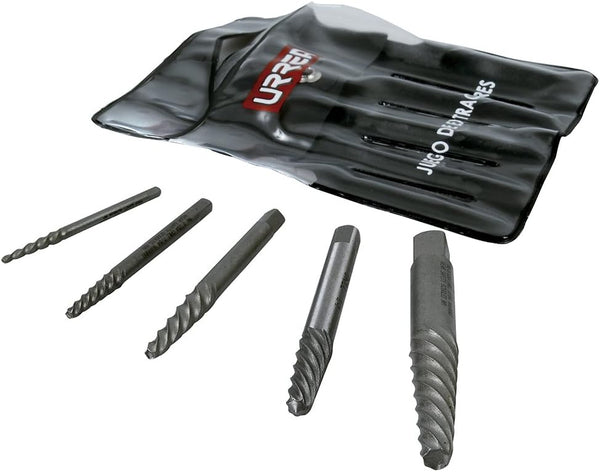 URREA 9500B Screw Extractor Set, 5-Piece (1/8"-3/4") with Spiral Flute & Roll-up Pouch