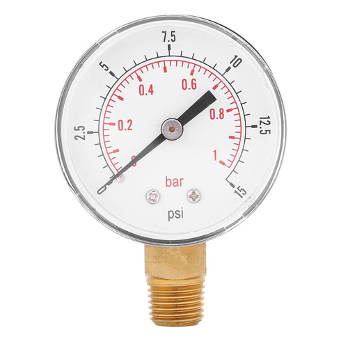 Water Pressure Meter, Dial Instrument 0-15Psi, 0-1Bar Manometer for Air and Water