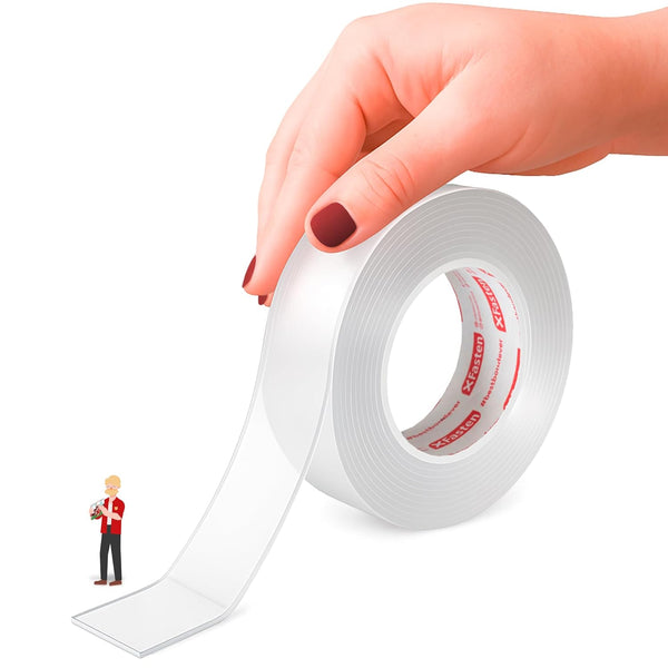 XFasten Reusable Double-Sided Nano Tape, 1-Inch x 15 Feet Traceless Transparent Gel Grip Tape for Bathroom, Kitchen