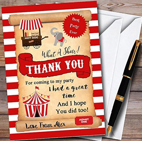 The Card Zoo Stripy Circus Personalized Childrens Birthday Party Thank You Cards