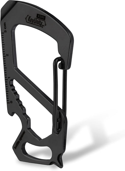 KeyUnity KS00BK Carabiner Clip Multitool - Stainless Steel 7 Tools in 1 | Quick Release Clasp | Wrench | Screwdrivers |