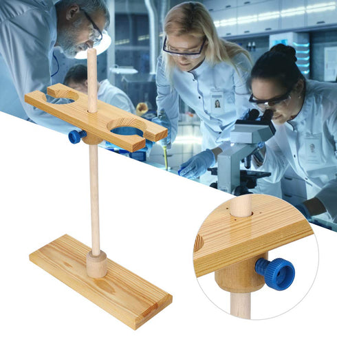 2 Holes Funnel Stand, Adjustable Height Wooden Lab Separating Funnel Rack for School Laboratory Experiment