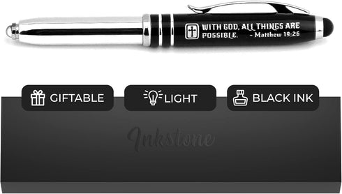 Matthew 19:26 Gift Pen - LED Light and Stylus Tip, Inspirational Religious Bible Gift for Christian Man Woman