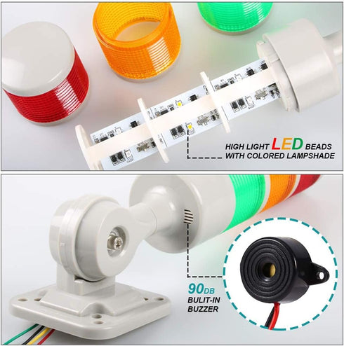 Led Signal Tower Stack Lights, Industrial Signal Warning Column Lamp, Andon Lights with Rotatable Base, 12V 24V DC