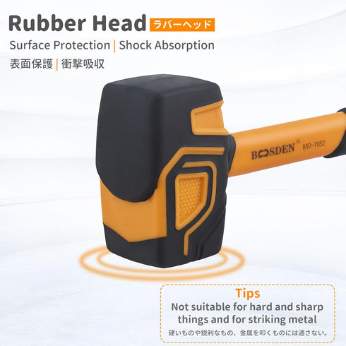 BOOSDEN Rubber Mallet - 10 oz Hammer with Hook, Soft Face Rubber Hammer for Flooring, Woodworking, and Camping
