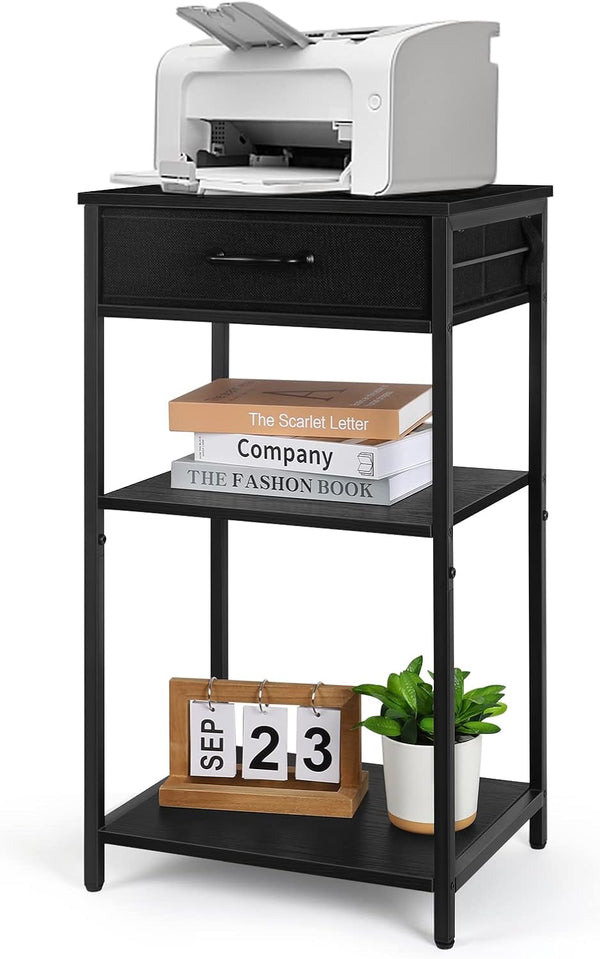 ETELI 3 Tier Printer Stand Table for Home Office, Small Multi-Functional Desk Shelf with Storage Drawer