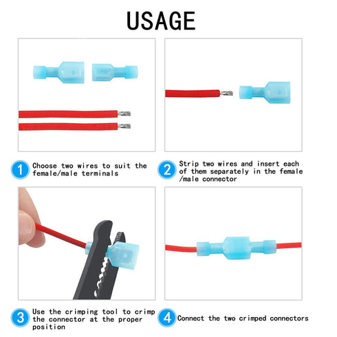 MCIGCIM (200 Pcs) 16-14 Gauge Spade Disconnect Wire Connectors, Fully Insulated Male Female Nylon Quick Crimp Terminals