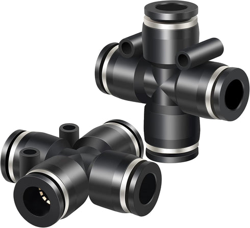 TAILONZ PNEUMATIC Pack of 5 4 Way 1/4 Inch OD Straight Push Fittings Plastic Quick Release Connectors Air Line Fittings