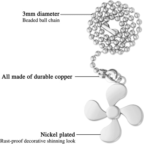 Macuezu 2 12 Inches Bulb PCS Ceiling Fan Pull Chain Extension, Silver Pull Chains, Decorative Metal Light and Fan Cord