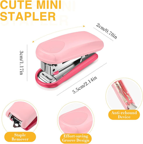 Leinuosen 6 Pack Mini Stapler with 1000 Staples Pink Small Stapler Multipack 16 Sheets Capacity Standard Staples with Box Desktop Stapler Remover for Kids School Office Supplies, 3 Colors by Leinuosen