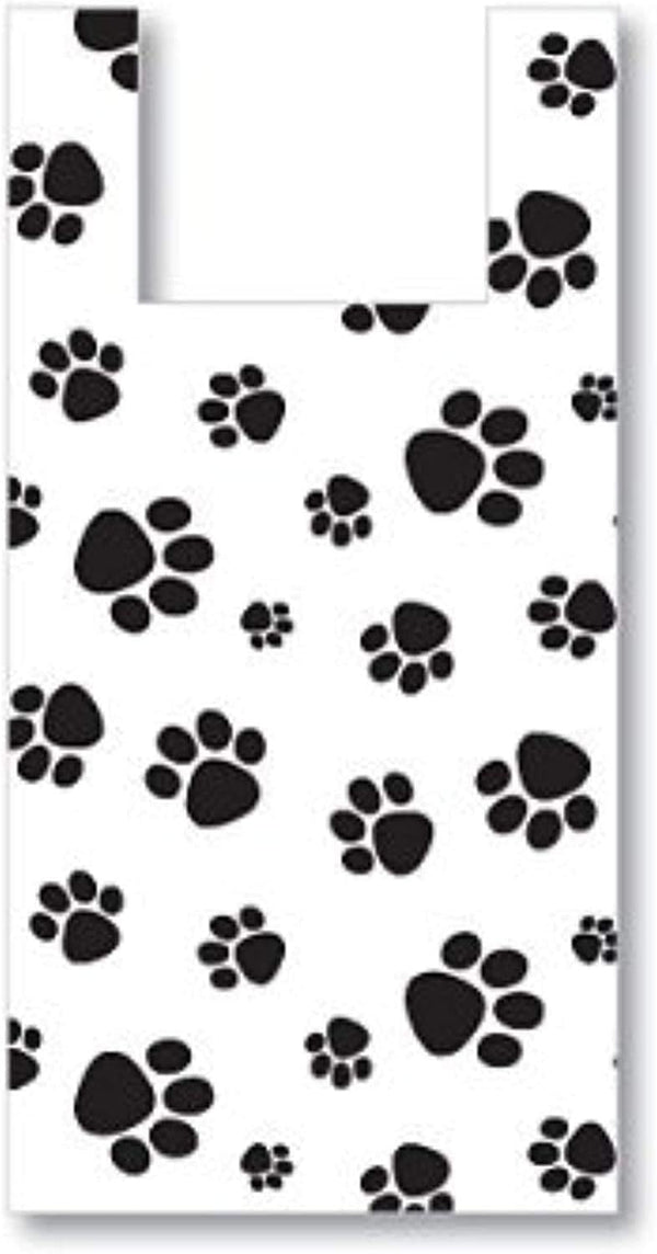 Paw Print T-Shirt Bags, 12 x 7 x 22", .5 Mil Plastic - Great for Grocery & Gifts
