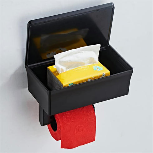 YWHWXB Toilet Paper Holder with Shelf and Storage Cabinet,Wall Mounted Toilet Tissue Holder,Plastic Toilet Paper Roll