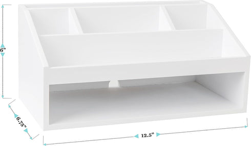 Martha Stewart Weston Wooden Desktop Organizer with Open Lower Storage Compartment, White