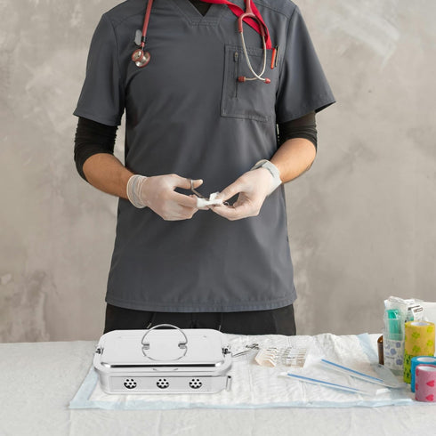 Stainless Steel Medical Storage Case with Lid and Holes Utility Tray for Doctor Tools for Organizing Instruments