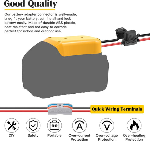 CHoiKWong 1 Packs 20V 12AWG Adapter for Dewalt Battery Adapter for Power Wheel Battery Upgrade Conversion Kit