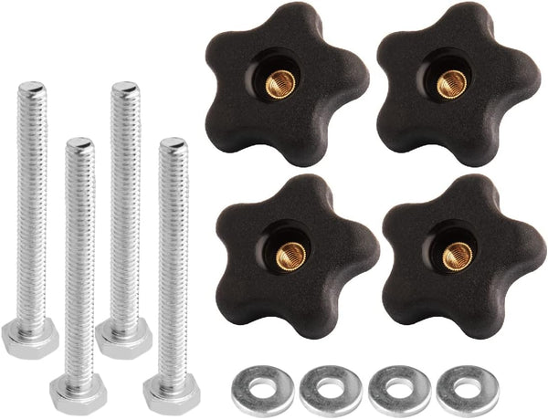POWERTEC 71070 T Track Knob Kit, 12 Piece Set with 5 Star Knob, 1/4-20 Threaded Bolts, Washers, T Track Accessories