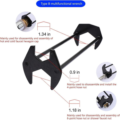 Basin Wrench Set, 2 PCS, 7 Sizes Universal Under Sink Plumbers Multifunctional Carbon Steel Faucet for Kitchen Bathroom