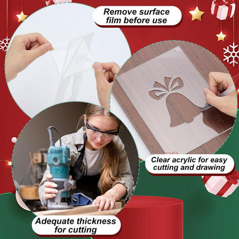 8PCS 7.8x5.5 INFUNLY Xmas Tree Acrylic Router Template Snowflakes Gifts Clear Acrylic Template Christmas Carving