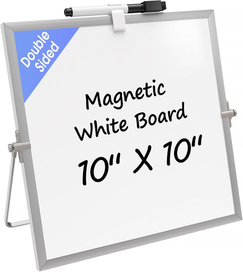 MaxGear Small White Board with Stand - 10" x 10" Double-Sided Magnetic Aluminium Frame Mini Dry Erase Board