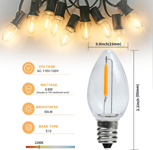 8Pack Bulbs, C7 Bulb E12 Bulbs, 0.6W 7W, 2200K, 50LM. KGC LED Night Light Shatterproof Replacement Led Light for String