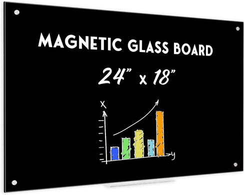 Magnetic Glass Board, 24 x 18 Inches Glass Whiteboard, Black Dry Erase Board