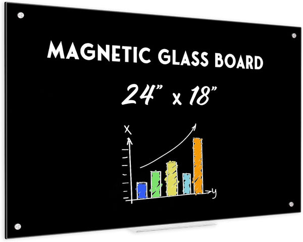 Magnetic Glass Board, 24 x 18 Inches Glass Whiteboard, Black Dry Erase Board