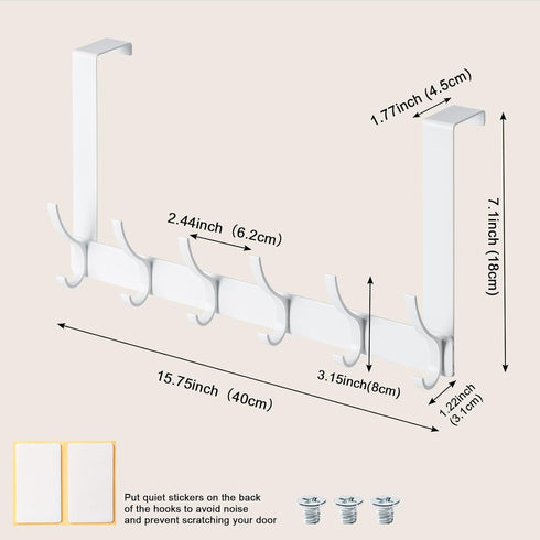 BOOMIBOO Over The Door Hooks, Sturdy Towel Rack with 12 Hooks for Bathroom, Bedroom, and Kitchen Use.