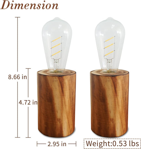 YiShine Battery Operated Table Lamp - Wood Night Light Decorative Lamp for Bedroom, Living Room, Bedside Table, Two-Pack