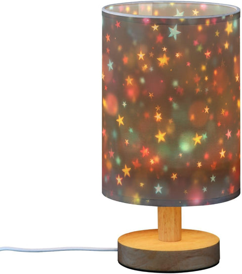 Bedside Table Lamp for Bedroom Glitter Stars Nightstand LED Light Lamps with USB Port Linen Fabric Shade Table Desk