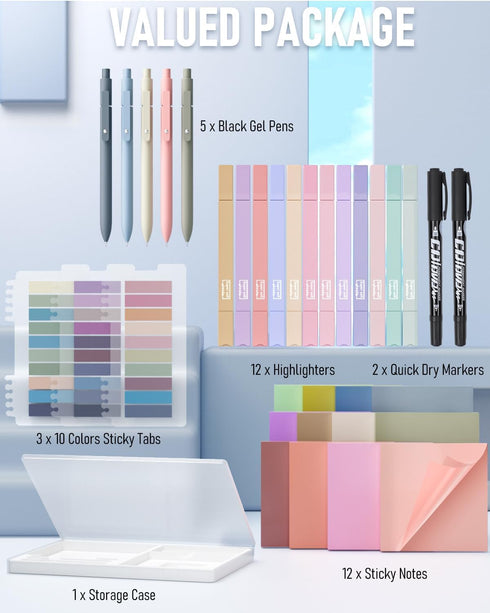 Nicpro 62 PCS Book Annotation Kit with Case, Aesthetic Highlighters, Quick Dry Markers, 1200PCS Sticky Notes