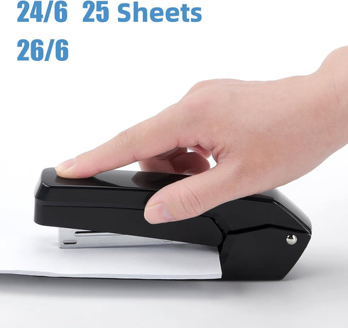 Deli/EZWORK Swing-Arm Swivel Stapler, 25 Sheets Capacity, 360 Degree Rotate Desk Stapler with 1000 Staples, Black