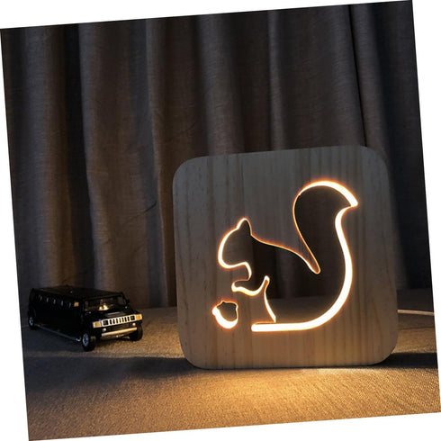 Wooden Carved LED Squirrel Night Light for Bedroom & Living Room