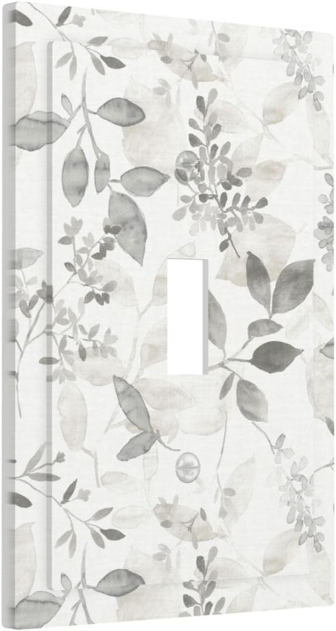 White Gray Grey Eucalyptus Leaf Floral 1 Gang Light Switch Plate Outlet Decorative Single Toggle Wall Plate Cover Electrical Switchplate Faceplat Home Decorate by JIEXUTE