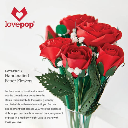 Set 1 6 3D 5" 7" 12" Lovepop Valentines Day of Pop-Up Card & Paper Handcrafted Roses for Her - Greeting Cards for Boys