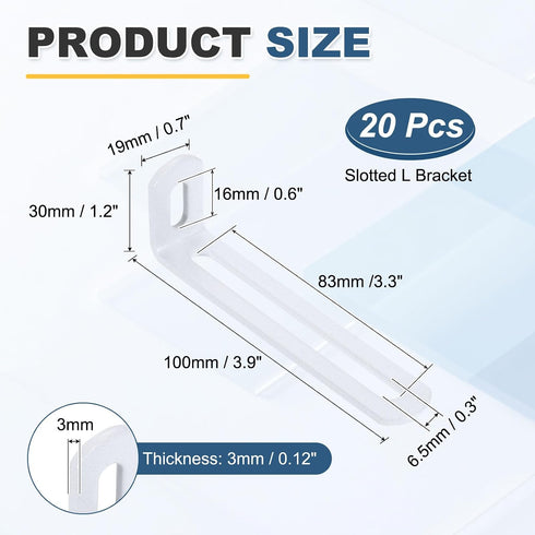 20 3.9"x1.2"x0.7", 90 uxcell Pcs Adjustable Right Angle Brackets, Slotted L-Shape Corner Bracket Degree Steel l Bracket